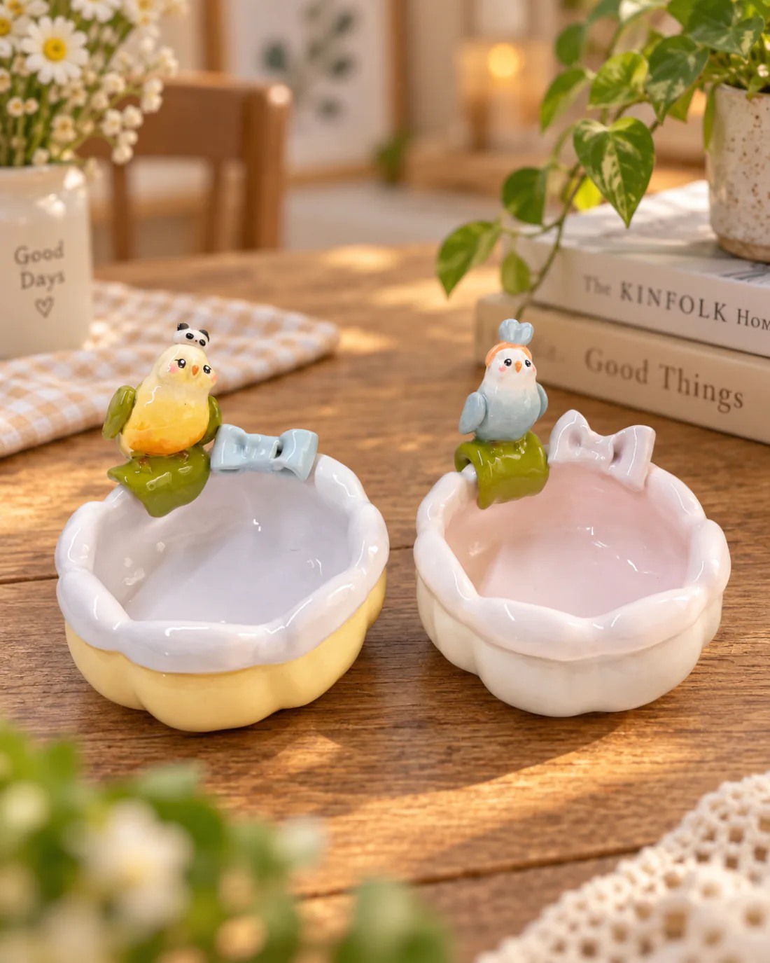 Panda Bird Bowl handmade ceramic parrot bowl
