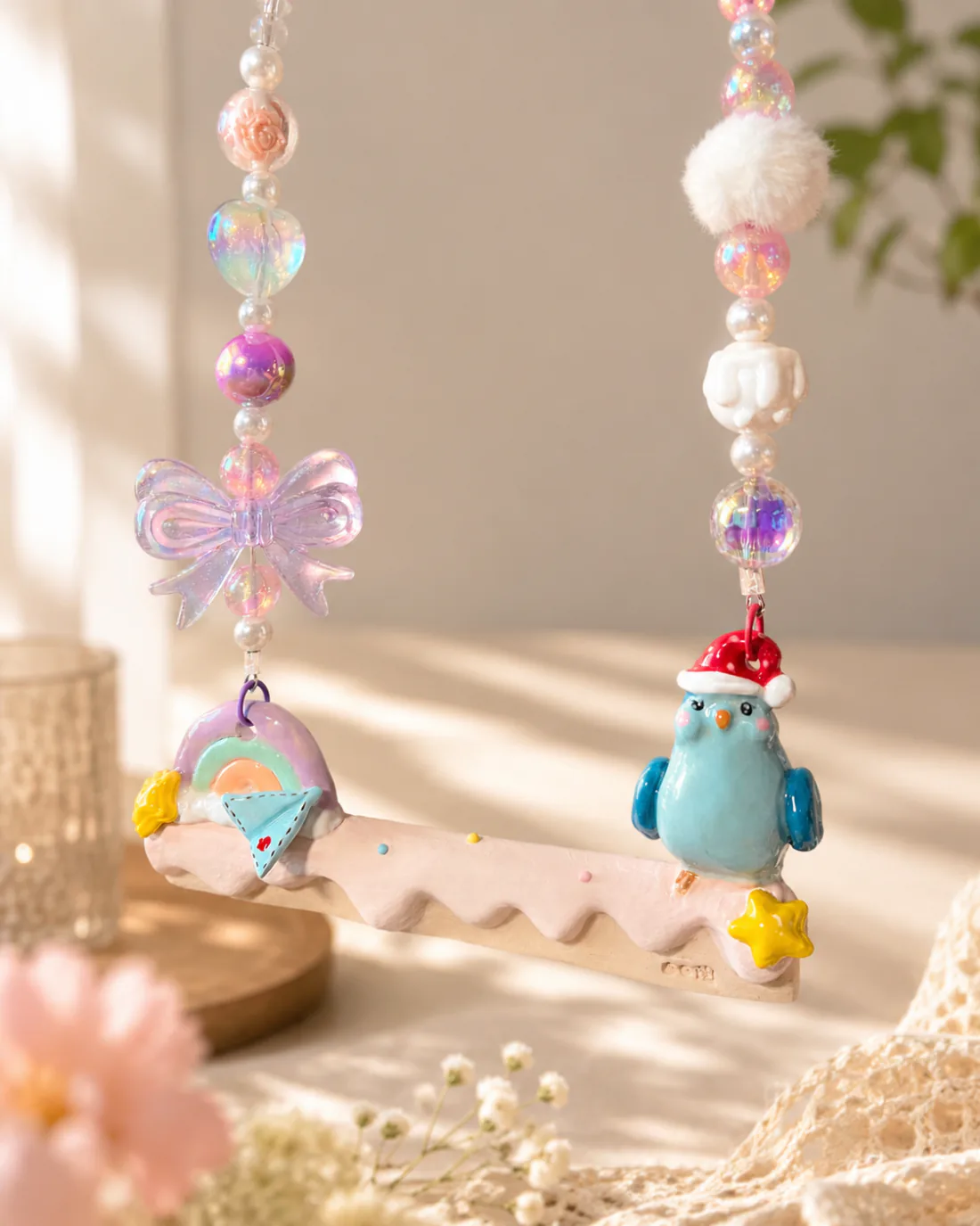 Christmas Bird Cage Swing handmade ceramic cage charm