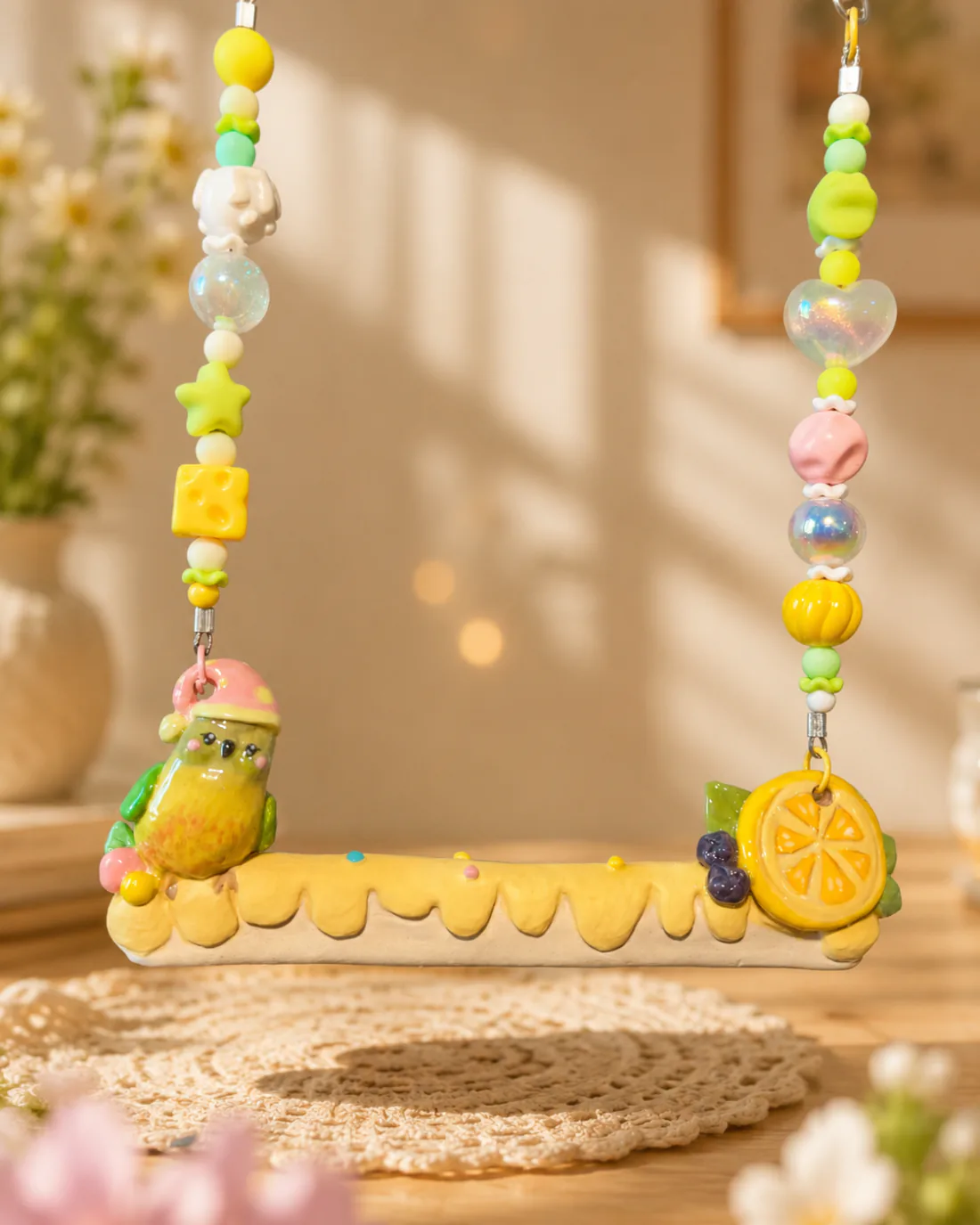 Lemon Bird Cage Swing handmade ceramic cage charm